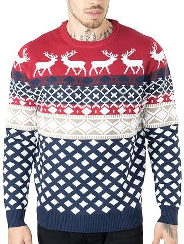 NOROZE Mens Novelty Knitted Christmas Sweater Jumpers (M, Red)