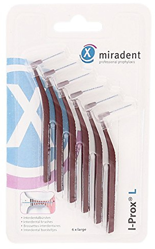 miradent I-Prox® L Interdentalbürste 0,7 mm bordeaux large 6 St | für eine einfache gründliche Reinigung der Zahnzwischenräume | im Pocketformat | mit hygienischer Schutzkappe | ideal für unterwegs