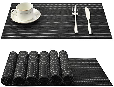 Fontic 6er Set Platzsets 30x45cm Platzdeckchen rutschfest Abwaschbar Tischmatten PVC Abgrifffeste Hitzebeständig Tischsets, Platz-Matten für küche