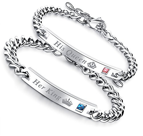 Flongo Paar Armbänder EIN Paar Edelstahl-Armbänder mit Textgravur Liebesschwüre Silber Partnerarmbänder Love-Schmuck Geschenke für Valentinstag Geburtstage Jahrestage