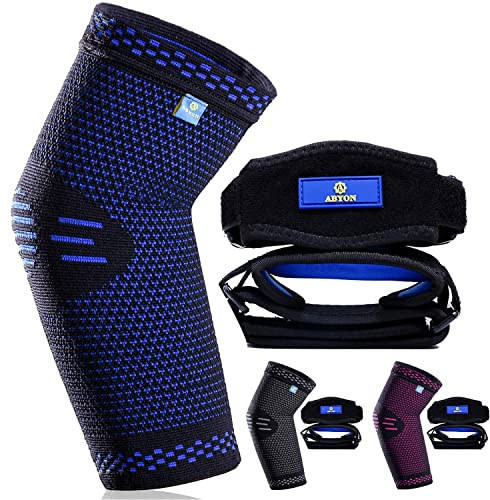 ABYON armbågsskydd – kompressionsstöd (1 st) + tennisarmbågsband (2 st) för män och kvinnor, stöd vid tennisarmbåge, golfarmbåge, artrit, styrketräning, tendinit och ledsmärta