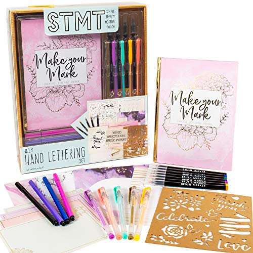 Horizon Group USA STMT Handlettering, Anfänger-Set mit kompletter Anleitung, Übungsblättern, flexiblem Pinsel und feinen Markern, Hardcover-Tagebuch