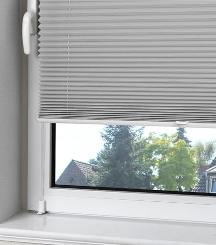OUBO Plissee Klemmfix ohne Bohren Aluminium-Schienen, Grau 85 x 160cm(BxH), lichtdurchlässig & Blickdicht, Jalousie Faltrollo Innen für Fenster & Tür