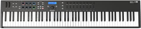 Arturia KeyLab Essential 88 BE Black Edition: USB/MIDI Keyboard, 88 Keys, 8 RGB Pads, 9 Faders, 9 Encoder, DAW Command Center mit RGB-Beleuchtung, Ableton Live Lite, UVI Model D