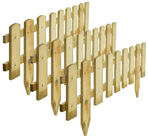 GBS Large Wood Wooden Picket Border Outdoor Decorative Garden Fence Fencing Panels for Grass Lawn Plants Flowers Bed Patio Edging Borders Path Fixing Spike Home 40x 99cm (3X Picket Border Fence)