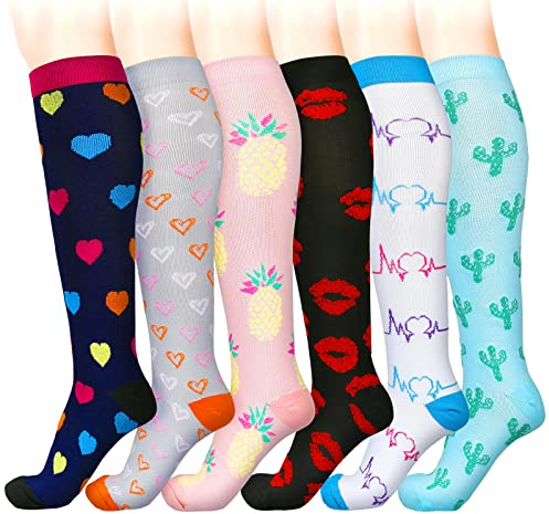 Czemo Calcetines de compresión para Mujeres y Hombres, 6 Pares Medias de Compresión para Deportivo, Viajes y Vuelo, Embarazo, Enfermeras