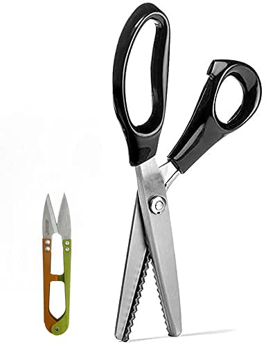 J & C Gezackte Schneiderschere, eng und geschlitzt, zum Nähen, Wellen, mit Griff, Mischung, Zickzack-Stoff, Punktstoff, Papier, Handwerk, Schwarz (5 mm).