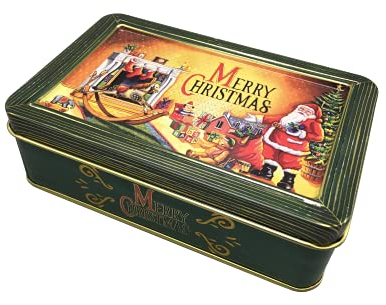 MediMuc Liten rektangulär burk, Merry Christmas – förvaringslåda, kakburk, plåtburk – livsmedelssäker – volym 0,67 l