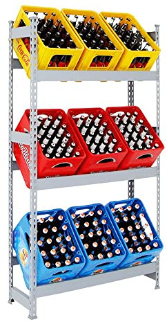 PROREGAL Getränkekistenregal Camel für 9 Kästen, HxBxT 180x100x30cm, Traglast pro Fachboden: 100 kg, Grau, Kellerregal Lagerregal Werkstattregal Garagenregal
