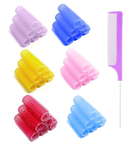 MOODKEY 36PCS Self Grip Small Hair Curlers Heatless Roller Hair Curlers Pro Salon Hairdressing Curler DIY Curly Hairstyle Hair Rollers Tools Rat Tail Comb for Women Medium Short Hair(0.6 x 2.4 Inch)