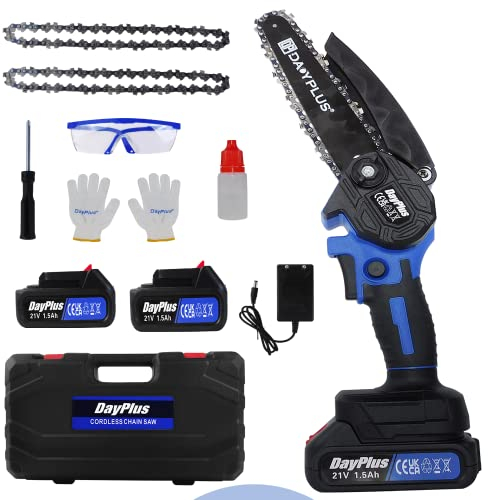 6 pollici Mini motosega a batteria portatile elettrica con 2 batterie, 2 catene, motosega a catena senza spazzole, motosega a batteria, motosega a batteria, per giardino, troncarami albero, legno