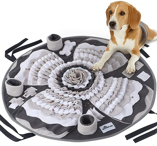 IEUUMLER Schnüffelteppich Hund, Waschbar Trainingsmatte rutschfest Futtermatte intelligenzspielzeug für Hunde Fördert Natürliche Futtersuche, Stressabbau & Gesundheit FC017(Grau & Weiß)