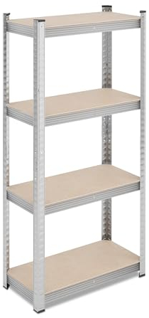 Relaxdays Schwerlastregal, HxBxT: 138x60x30 cm, 200 kg, Stahl, 4 Ebenen, Lagerregal, Keller, Garage, zum Stecken, Silber