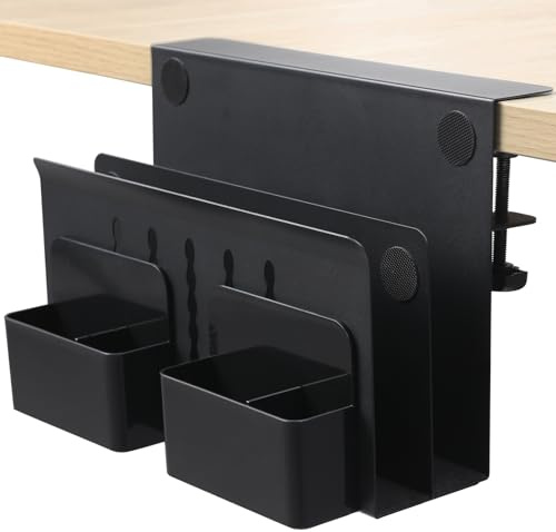 MAXECHO Desk Side Storage, Under Desk Laptop Mount, Table Side Hanging File Organizer, No Drill Clamp On Cable Management Tray, Laptop Holder with Magnetic Pen Holder for Office and Home, Load 22 Lbs