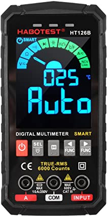 HT126B Multimètre numérique intelligent 6000 comptes True RMS Écran couleur VA à sélection automatique Testeur électrique Voltmètre Ampèremètre Mesure de la température Multifonction Tension
