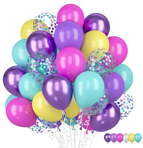 Palloncini metallizzati, 60 pezzi, viola, giallo opaco, rose, rosso, blu, colorato, coriandoli, palloncini in lattice per baby shower, ragazze, compleanni, matrimoni, donne, feste di sirena