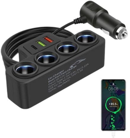120W USB Car Charger Adapter 12V 24V with Socket Splitter - Road Trip Necessities for Minivan, SUV, Forklift