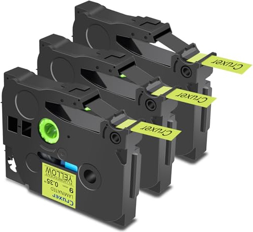 Cruxer 3er-Packung Kompatibel für Brother P-touch TZe-C21 Fluoreszierend Laminierte Bänder，Schwarz auf Gelb 0,35'' 9mm x 5m Schriftband Ersatz für Brother PT-H100R PT-200 PT-H110 PT-D410 PT-E110VP