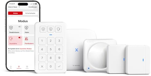 X-Sense Sistema di Allarme WiFi con App per Casa e Appartamento, Sistema di Allarme Smart con Sensore per Porta e Finestra, Sensore di Movimento, Tastiera con Tasto Panico, Incluso Stazione Base, AS05