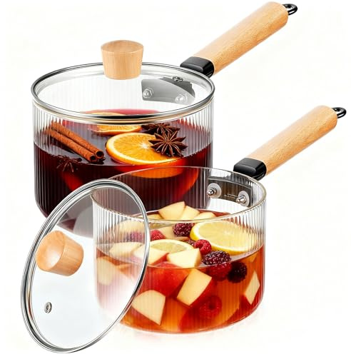 Teenyyou 2 Stück Simmertopf, 1,5 l und 2 l Glas-Kochtopf, hitzebeständige Potpourri-Simmer-Töpfe zum Kochen von Glühwein, Kakao, Simmertöpfe, Nudeln (Wasserwellen)