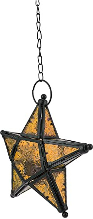 MUSISALY Retro Eisen Pentagramm Kerzenhalter Hängend Mit Buntglas Windgeschützter Deko-kerzenständer Für Innen Außen Hochzeit Party Wohnzimmer Schlafzimmer Wanddeko