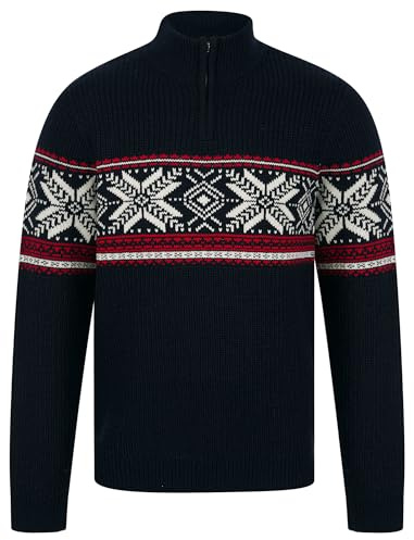 Tokyo Laundry Merry Christmas Men's Nordic Fair Isle Jacquard Knit Jumper with Quarter Zip Funnel Neck