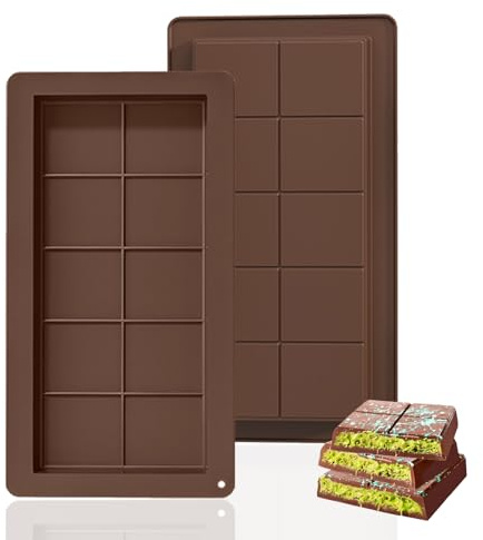 Pack of 2 Chocolate Moulds, Chocolate Mould, Silicone, BPA-Free, Deep Chocolate Bar Mould, Non-Stick Coating Chocolate Mould for Chocolate Praline