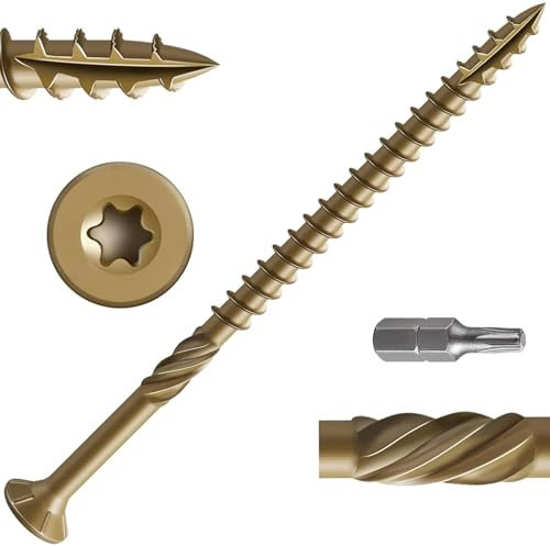 Dayalo Viti per legno Torx, 4,8 x 100 mm, 50 pezzi, viti per truciolato giallo, viti a testa svasata per terrazze, viti universali, viti per costruzione in legno, viti con punta