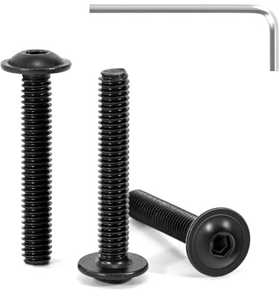 Tunejoy 30 Piezas Tornillos de Cabeza Alomada con Brida M4 x 25 mm Negro Tornillo de Cabeza Hexagonal de Acero Inoxidable A2 V2A Tornillos Máquina con llave Allen Rosca Completa