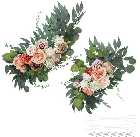 PATIKIL 2 Stück Hochzeitsbogen Blumen mit Blättern Clip Verband Braun | Künstliche Seiden Rosenblumen Girlande Blumen Girlanden Hintergrund, für Party Dekoration