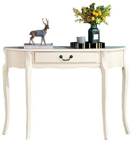ZXTRYBHD Consolle in Legno con Cassetto, Tavolo D'ingresso, Elegante Tavolo da Divano Vintage a Mezzaluna per Soggiorno, Ingresso, Corridoio(White,100cm/39.3in)