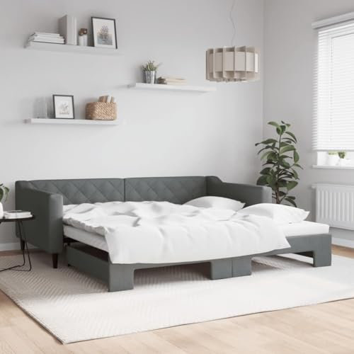 LAPOOH Tagesbett Ausziehbar Dunkelgrau 100x200 cm Stoff, Schlafsofa, Daybed, Bettsofa, Sofa Bed, Sofabett, Schlafcouch, Jugendbett, Bettgestell, Bettcouch - 3197432