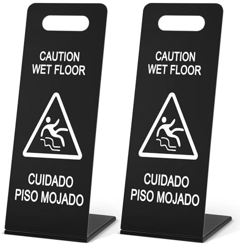 Blulu 2 cartelli per pavimenti bagnati da 55,9 cm, pieghevoli, bilingue con attenzione sul pavimento bagnato, portatile, telaio a L, resistente, avvertimento di sicurezza per ristoranti, servizi