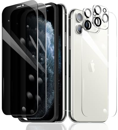 Fylnatc 2×Privacy Screen Protector for iPhone 11 Pro + 2×Camera Lens Protector + 1×Back Tempered Glass Film + 1×Installation Frame, Anti Spy 9H Hardness Bubble Free Impact-Private Protection