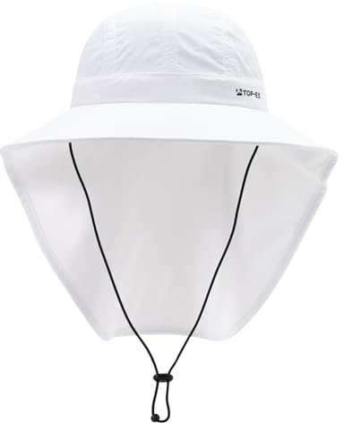 TOP-EX Cooling Wide Brim Sun Hat with Neck Cover UV Protection Bucket Hat for Men and Women Outdoor Hiking Fishing Gardening Safari Cap Breathable Summer White M/L
