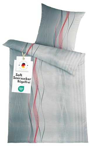 Carpe Sonno Seersucker Bettwäsche 135x200 cm Gemustert – Mehrfarbig | Kühlende Sommerbettwäsche mit Muster | Reißverschluss, bügelfrei | Deckenbezug + Kissenbezug 80x80 | ganzjährig