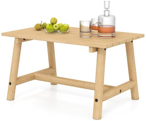 KOMFOTTEU Mesa de Jardín de Madera Maciza, Mesa Auxiliar Terreza Exterior con Carga de 125 kg, Mesita Baja Rectangular con Tablero de Listones para Balcón, Patio, 90 x 55 x 50 cm (Natural)