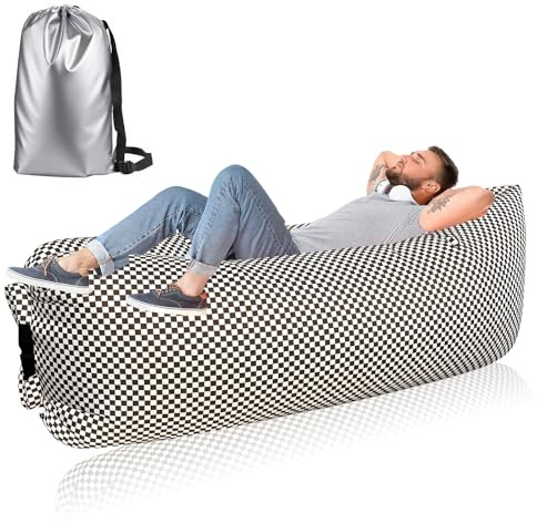 Dwafill Aufblasbares Camping Sofa Strand, 230 * 70CM Luftsofa Outdoor, Luftsack, Airlounge, Luft Sitzsack, Outdoor Liege Couch, für Picknicks, Gärten, Musikfestivals (Gittertuch, Braun kariert)