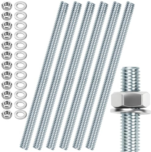 sturiz 6pcs Threaded Rod M6 x 200mm Bolts and Nuts Threaded Bar Galvanised Steel Threaded Pins for Anchor Bolts Screws with Nuts and Washers