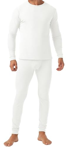 QIXING Men's Long Johns Thermal Underwear Set Fleece Lined Heavyweight Thermal Base Layer for Winter (White, L)