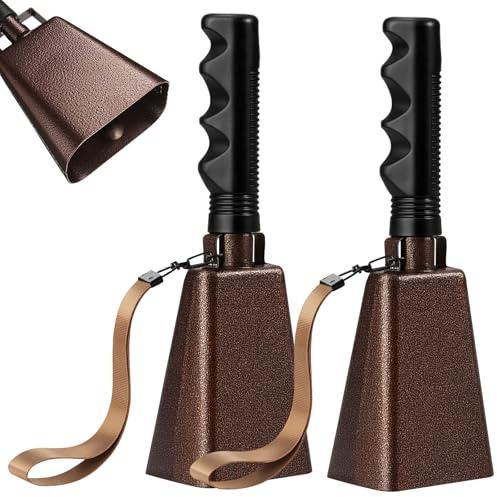 2PCS Metal Cowbell with Handle, FOVERN1 Red Cowbell Bulk 3 Inch, Mini Bells, Noise Makers for Football Games, Sporting Events, New Year’s Eve, Celebrating and More