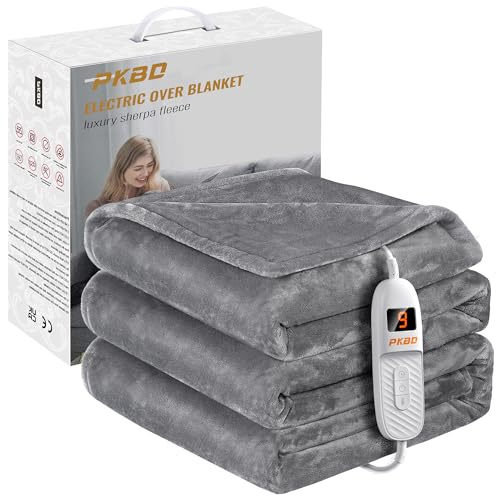 PKBD 160x130CM Coperta Riscaldante Elettrica,9 Impostazioni di Riscaldamento e Timer di Spegnimento Automatico Fino a 9H,Adatto per la Casa e I'ufficio,Display a LED, Lavabile a Macchina, Grigio