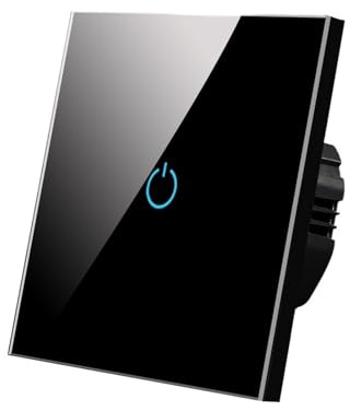 Interruptor de luz táctil inteligente, sensor táctil de luz, panel de cristal templado estándar, efecto de 4 colores, 1/2/3 banda 1 vía 220 V lámpara de pared se enciende (B605N NEGRO 01)
