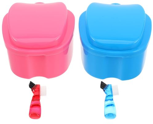 Ipetboom Étui à Brosse Pour Prothèses Dentaires Pomme 2 Pièces Avec Brosse Bleue Et Rose, Portable Étanche, Nettoyage Et Protection Prothèses, Usage Voyage Et Maison, Soins Bucco-dentaires Ciblés