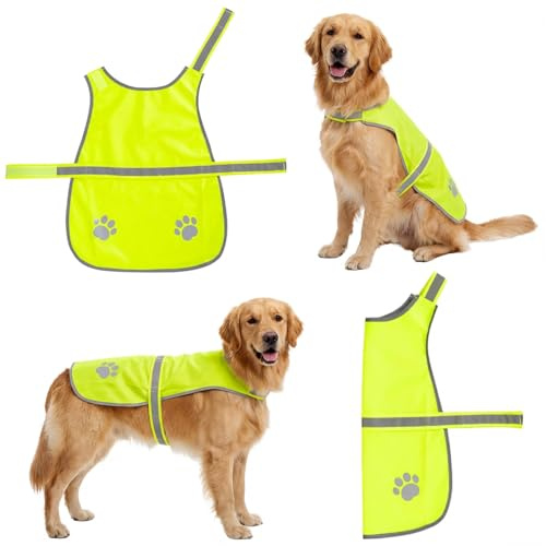 Reflektierende Hunde-Sicherheitsweste, Hochsichtbare fluoreszierend-gelbe Weste für große Hunde,Passend für 50–54 cm Halsumfang