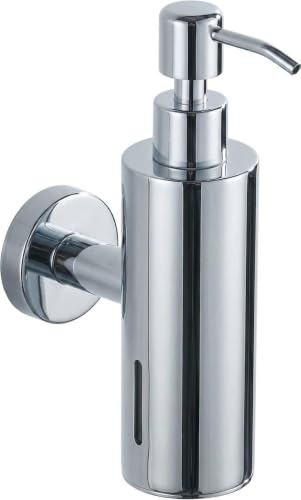 Chrome Soap Dispenser Wall Mounted Liquid Pump, Steel Silver Chrome Finish Round Push Hand Soap Holder Dispenser Lotion | Modern, Strong Design Soap Pump
