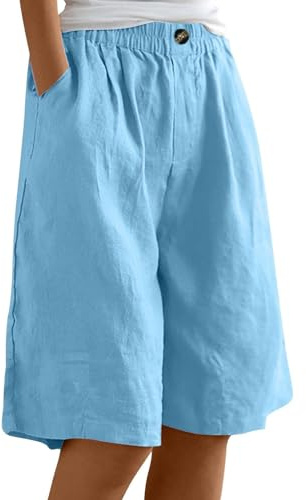 kosopse Short en Lin Et Coton Femme, Bermuda Femme Ete Grande Taille, Shorts Été Chic Short-Décontracté Couleur Unie Sarouel Polyvalent Jogging Baggy Pantalon Court Quotidiennes Jambe Largeur