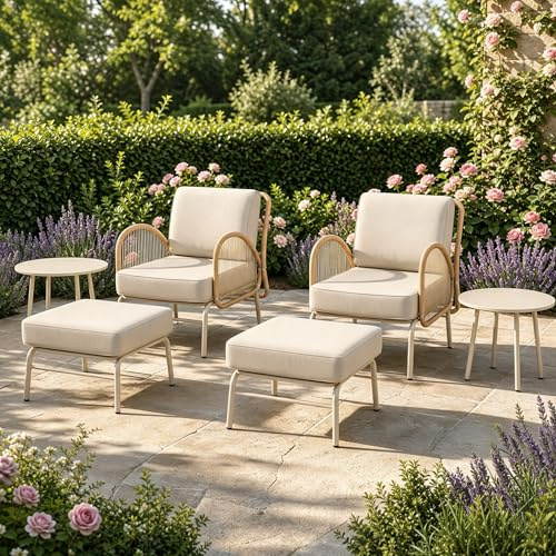 Gotland 12 Stück Outdoor Lounge Set, 2026 Upgrate Set mit 2 Stühle, 2 Ottomane & 2 Couchtisch, 6 dicken Kissen für Balkon, Garten, Weiches Kissen, für kleinen Raum.Allwetter Outdoor Lounge Set