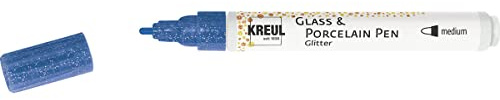 KREUL 16507 - Glass & Porcelain Pen Glitter blau, Strichstärke ca. 1 - 3 mm, halbtransparente Farbe auf Wasserbasis mit Glitzereffekt, für Glas, glasierte Keramik, Metall und Porzellan