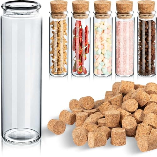 Tuuters 100 Stück Glasröhrchen mit Korken, 100 x Ø 30mm, kleine Glasflasche | 50ml Glas mit Kork Verschluss für Blumensamen, Geschenke, Gastgeschenke, Gewürze zur Hochzeit, Taufe, Kommunion, Reagenzglas